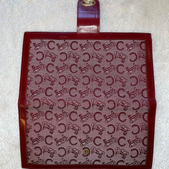 Vintage Celine Deep Red Tri-fold Sulky C Horse Carriage Oversized Wallet - Picture 6 of 11